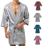 Fashion Men Robes Brand Sexy Ice Silk Men Bathrobe Sleepwear Short Sleeve Bath Robe Sleep Lounge