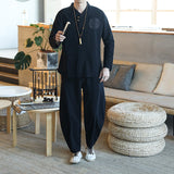 Foesce 2 (jacket+ trousers) spring Chinese Style men  jacket Cotton and linen jackets autumn men's High quality casual coat M-5XL
