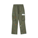 Harajuku Painted Streetwear Cargo Pants Mens Drawstring Wide Leg Casual Pocket Trousers High Street Drawstring Loose Track Pants