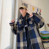 Autumn Plaid Jacket Men Fashion Retro Pocket Casual Jacket Men Streetwear Korean Loose Lapel Coat Mens Outerwear M-2XL