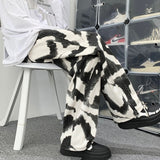 Blue Black Tie-dye Jeans Men Fashion Print Casual Baggy Jeans Mens Streetwear Loose Hip-hop Straight Denim Trousers Men M-2XL