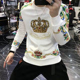 Foesce Luxury Gold Black Embroidery Sequin Crown Sweatshirts Men Sudadera Hombre Baroque Club Outwear Sweat Homme Harajuku Sweatshirt