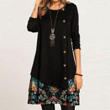 Vintage Floral Print Patchwork Mini Dress  Spring Women Elegant Button A-Line Dresses Lady Casual Long Sleeve Loose Vestidos