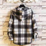 Casual Brand With Hooded Plaid Shirt Men'S Fleece Red Shirts Long Sleeves New Spring Autumn Plus OverSize M-6XL