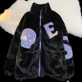 Foesce Winter new embroidery letters imitation rabbit fur zipper jacket women loose ins street furry Y2K casual all-match jacket