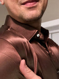 Foesce Green Silk Satin Dress Shirt Men Luxury Brand New Casual Dance Party Long Sleeve Chemise Smooth Wrinkle Free Tuxedo Shirts