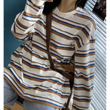 Punk unisex shirt men women's new striped long-sleeved shirts Hong Kong style Korean O-neck pullover vintage hip hop top