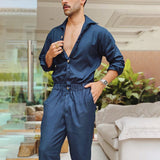 Men Jumpsuit Autumn Long Sleeve Thin Fashion Overalls Lapel Solid Single Breasted Jumpsuit Men Fashion  Men Clothing