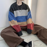 Striped Design Pullovers Men Loose Fashion All-match Chic Korean Style Harajuku Fall Tops Handsome Students Teens Sweaters Daily