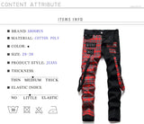 Men's Punk Ribbons Plaid Patchwork Jeans Streetwear Stretched Straight fit Denim Pants for Male