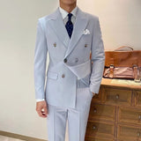 British Double Breasted Formal Dress Suit Men Black Smoking Homme Mariage Suit Fashion Groom Men Suit Slim Fit Business Tuxedos