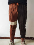 Men's Knitted Pants Autumn Winter Color Matching Acrylic Knitted Trousers Casual Pants Men Autumn Winter Warm Drawstring
