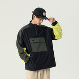 Colorblock Stand-up Collar Imitation Lamb Velvet Sweatshirt Autumn/Winter Loose Casual Bottoming Shirt Japanese Streetwear Men
