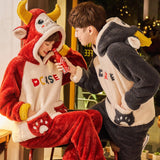 Foesce Adult Flannel Sleepwear Thicken Warm Couple Pajama Sets Long Sleeve Pyjamas Cartoon Cute Homewear Female Winter Home Suit