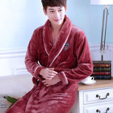 Flannel Dragon Crane Men Kimono Bathrobe Gown Casual Nightwear Winter Thick Warm Sleepwear Nightgown Plus Size Loose Homewear