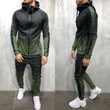 Men Fall 2pcs Turtleneck Gradual Change Color Tracksuit Set Hoodie Top High Waist Bottoms Joggers Gym Plain Zip Pockets Slim Fit