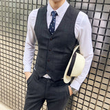 High quality suit vest men fashion wedding dress vest plaid formal business attire slim wed waistcoat korean sleeveless gilet