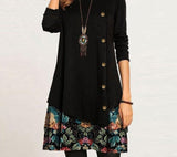Vintage Floral Print Patchwork Mini Dress  Spring Women Elegant Button A-Line Dresses Lady Casual Long Sleeve Loose Vestidos