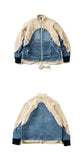 Foesce Men's Hi Street Twist Sweater Patchwork Denim Jacket Streetwear Kangaroo Pockets Jean Coat for Male