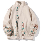 Spring Flower Embroidery Jacket Men Oversize Baggy Coats Fashion Harajuku Street Zip Up Windbreaker Clothing Tops Male Plus Size