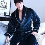 Flannel Dragon Crane Men Kimono Bathrobe Gown Casual Nightwear Winter Thick Warm Sleepwear Nightgown Plus Size Loose Homewear