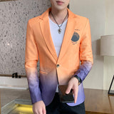 Foesce New Men's Blazer Fashion Spring Summer Clothing Male Suit Jacket Gradient Color Casual Slim Fit Fancy Party Singer Blazzer Coat