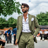 Foesce Summer Green Men Suit For Wedding Tuxedos Slim Fit Peak Lapel Single-Breasted Jacket+Pants 40 42 44 46 Male Clothing Business