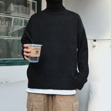 Men Oversized Turtleneck Sweaters Winter Korean Fashions Pullover Harajuku Black Knitwear