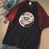 Pure Cotton Short-sleeved New American Retro Raglan Contrast T-shirt For Men Women Hong Kong Style Harajuku Upper Clothes