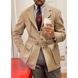 Foesce Smart Casual Men Tuxedos Custom Made Handsome With Belt Blazer Business Wedding Party Groom Suit Coat 1 Piece