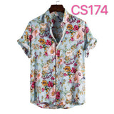 Fashion Dot Mens Hawaiian Beach Shirts  Summer New Short Sleeve Floral Print Tropical Aloha Shirts Holiday Vacation Clothing