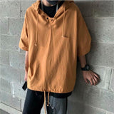 Men's Summer T-shirt Fashion Hip Hop Streetwear Harajuku Hooded T Shirt Kroean Loose Half-sleeved Pullover Tops Tees