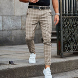 Spring Fashion Plaid Printed Pencil Pants For Mens Vintage Mid Waist Button Trouser Male Summer Casual Long Pant Streetwear