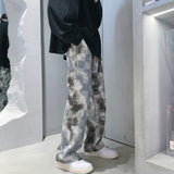 Foesce Autumn Plaid Pants Men's Fashion Tie-dye Casual Pants Men Streetwear Loose Hip-hop Straight Pants Mens Trousers Large Size M-5XL