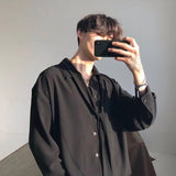 Foesce Four Seasons Korean Men's Loose Retro Chiffon Fabric Bow Tie Shirt Men's Long Sleeve Nice Clothes Shirts White/black Color Coats