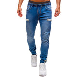 Foesce Men's Elastic Cuffed Pants Casual Drawstring Jeans Training Jogger Athletic Pants Sweatpants  New Fashion Zipper Pants