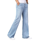 Foesce Retro Men's Flare Jeans Pants Bell Bottom Blue Black Loose Large Size Classic Fashion Casual Comfortable Boot Cut Denim Trousers
