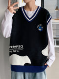 Foesce Printed Sweater Vests Men Students Couple Trendy Knitwear Loose Comfort New-arrival Daily Casual Embroidery Jumpers Ulzzang Chic