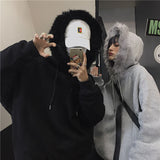 Foesce Plus Velvet Padded Hoodies Men's Warm Fashion Casual Fur Collar Hooded Sweatshirt Men Streetwear Korean Pullover Hoodie Mens