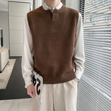 Foesce New Men's Sweater Slim Sleeveless Vest Top Autumn Winter Casual Solid Color Waistcoat V Neck Knit Pullover Plus Size M-2XL