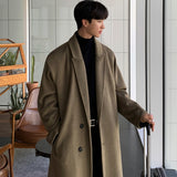 Foesce Korean Trend Men's Loose Casual Single-breasted Overcoat Autumn Winter Fashion New Long Sleeve Woolen Long Coat