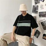 Summer New Hong Kong Style Polo Shirt Short-sleeved T-shirt Boys Korean Loose Harajuku All-match Trend Hip Hop Sports Tops