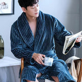 Flannel Dragon Crane Men Kimono Bathrobe Gown Casual Nightwear Winter Thick Warm Sleepwear Nightgown Plus Size Loose Homewear