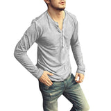 Foesce Men Tee Shirt V-neck Long Sleeve Tee&Tops Stylish Buttons T-shirt  Autumn Casual Henley shirt Solid Male Clothing 5XL