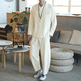 Foesce 2 (jacket+ trousers) spring Chinese Style men  jacket Cotton and linen jackets autumn men's High quality casual coat M-5XL