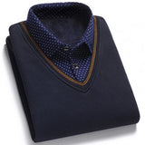 Autumn Men Sweater Fake Two-piece Grid Thicken Knitted Male Base Sweater Solid Pullover Shirt Jumper Slim Sweater Men's Clothing