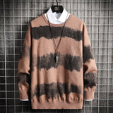 Foesce Oversized Mens Knitted Sweater Striped Gradient Sweaters Jumper Pullover Hip Hop Harajuku Black Sweater Men