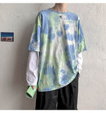 Spring/Autumn Fake Two-piece Tshirt Women T Shrit Long-sleeved T-shirt Korean Trend Student Bottoming Shirt Hip-hop Tie-dye Top