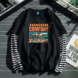 Foesce Cool Striped Patchwork T-Shirt Men Autumn Oversize Tops Boys Solid Long Sleeve T Shirt Fashion Japanese Gothic Japan T Shirt