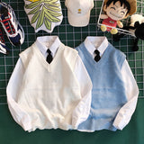 Men Sweater Vest Solid Autumn Simple V-neck All-match Knitted Sleeveless Sweaters Male Ins Chic Korean Preppy Style Loose New